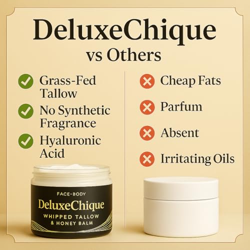 Beef Tallow Face Moisturizer ? Whipped Tallow & Honey Balm with Hyaluronic Acid, Manuka Honey, Aloe & Green Tea ? Unscented Natural Skin Cream for Dry or Sensitive Skin ? 4oz