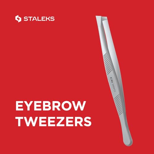 STALEKS CLASSIC 10 Type 3 Eyebrow Tweezers ? Wide Beveled Stainless Steel for Thick Brows & Comfortable Home Hair Removal