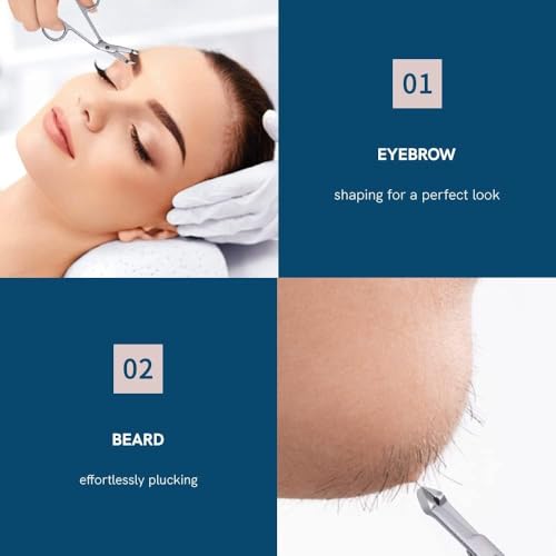 2pcs Stainless Steel Eyebrow Tweezers for Women Handle Shaped Angled Tweezers Flat Tip Hair Plucker for Eyebrow Trimming and Shaping, Face Hair Tools for Women