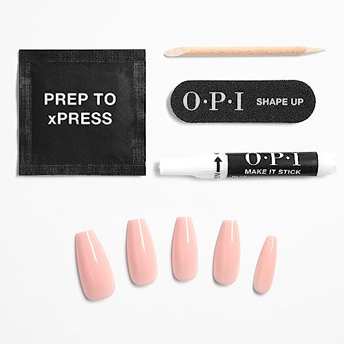Bundle of OPI xPress/On Press On Nails, With Nail Glue, Long Neutral Coffin Shape Nails, Bubble Bath + OPI Nail Envy, Nail Strengthening Treatment, Stronger Nails in 1 Week, Vegan Formula, 0.5 fl oz