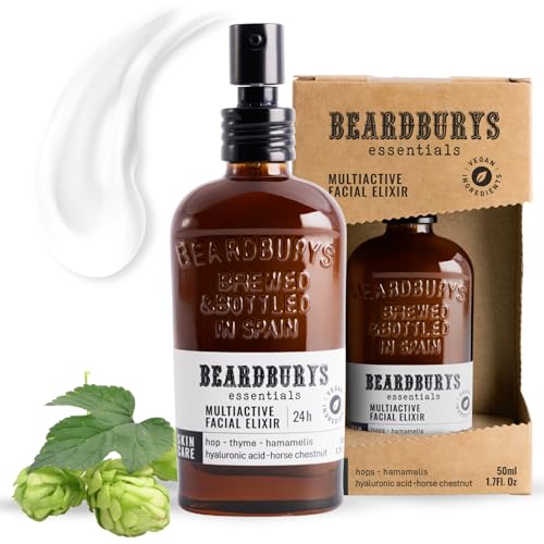 Beardburys Essentials Multi-Active Facial Elixir, Anti-Aging Moisturizer Natural Ingredients, Vegan Daily Facial Cream For Oily Dry and Sensitive Skin, 1,7 oz