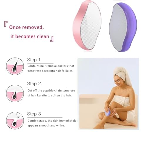 2PCS Crystal Hair Eraser for Women Reusable Hair Remover Stone, Painless Crystal Hair Remover for Women and Men, Magic Painless Exfoliation Hair Removal Tool-Pink Purple