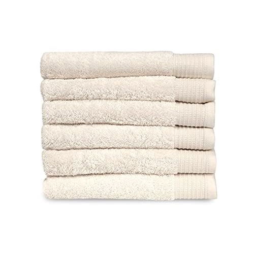 TowelSelections Organic Cotton Luxury Towels, Soft Absorbent 100% Organic Turkish Cotton, Ivory, 6 Hand Towels