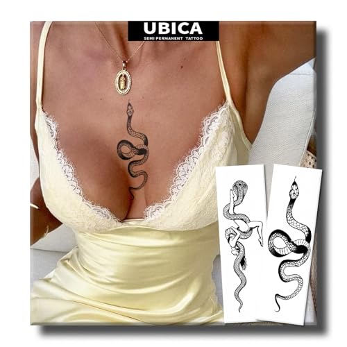 Semi Permanent Tattoo for Women, 2 Sheets Realistic Sexy Snake Temporary Tattoos, Lasts 2 Weeks Fake Tattoo for Arm Thigh, Waterproof Non-Reflective, Snake Wrapped & Coiled Snake Tattoos