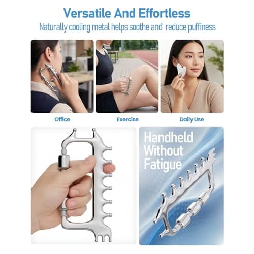 Yeamon Gua Sha Facial Tools & Massager Set, Stainless Steel Skin Care Tools for Face and Body, 3-in-1 Head Massage Combs & Roller fo Face Neck Body and Eye, Self Care Gift for Woman & Man