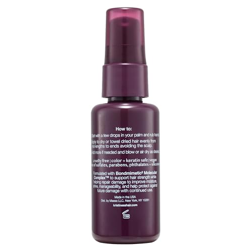 Kristin Ess+ Peptide Restore Fortifying Hair Serum for Frizz & Damaged Hair - Moisturizing Peptide Bond Repair with Heat Protectant - Vegan, Sulfate Free, 1.96 fl oz