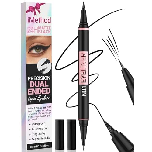 iMethod Liquid Eyeliner - Waterproof Eyeliner 2-in-1 Dual-Ended Eye Liner with Precise Brush-Tip and Thick Tip, Black Liquid Liner Pen, Matte Finish, Long Lasting, Smudge-proof, Transfer-proof, Black