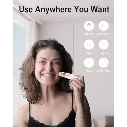 Facial Hair Removal for Women, Painless Womens Facial Hair Remover with 2 Replacement Heads, Lipstick-Sized, USB Rechargeable, for Upper Lip/Fuzz/Mustache (White)