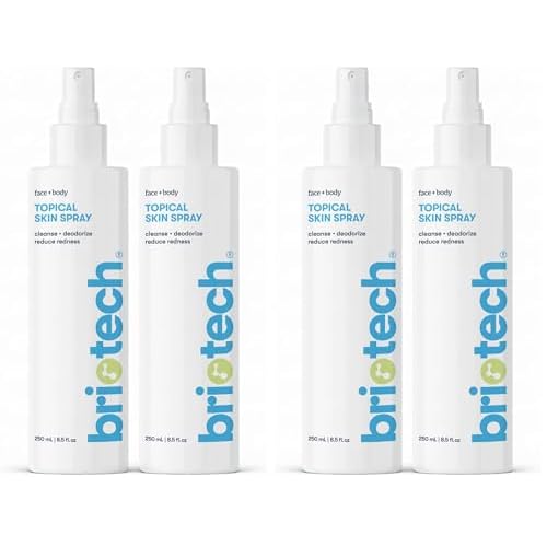 BRIOTECH Topical Skin Spray, Hypochlorous Acid Spray for Sensitive Skin, HOCl Facial Mist, Full Body Support Against Irritation, Calm Redness, Soothe Foot & Scalp, 8.5 oz (4 Pack)