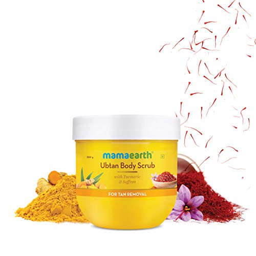 MAMAEARTH Ubtan De Tan Body Scrub | Removes Tanning with Saffron & Turmeric | Gently Exfoliates Dead Skin & Gives Glowing Skin | Suits All Skin Types | 7.05 Oz/200 g