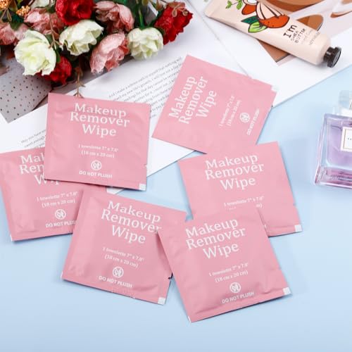 200 Pcs Individual Makeup Remover Wipes Bulk,Individually Wrapped Travel Makeup Wipes,Alcohol Free Face Cleansing Wipe, Remover Wipe with Vitamin E for Travel, Hotel Skin Care(Pink)
