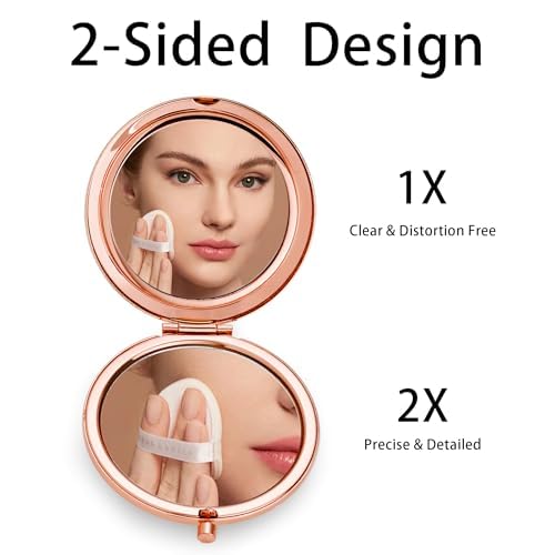 Compact Mirror, Pocket Travel Makeup Mirror for Purse, Metal Round Shell, 2-Sided 1X/2X Magnifying, Portable, Folding, Handheld, Rose Gold, 12 Pack