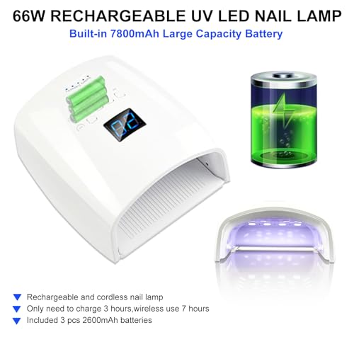 66W UV LED Nail Lamp, Professional Rechargeable Cordless UV Light for Gel Nails,5 Timer Settings Gel Nail Light, Nail Dryer Nail Art Manicure Tools for Home and Salon