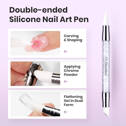 Beetles Solid Builder Gel for Nails,4 Colors Clear Pink White 3D Sculpting Gel Non-Sticky Hand Carving Nail Glue for 3D Nail Art with 3D Mold Chrome Powder Tools Salon DIY at Home,UV&LED Needed
