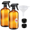 kitchentoolz Large 32oz Amber Glass Gardening Spray Bottles with Funnel - Refillable Trigger Sprayer Container for Plant Misting, Hair Salon, Indoor and Outdoor
