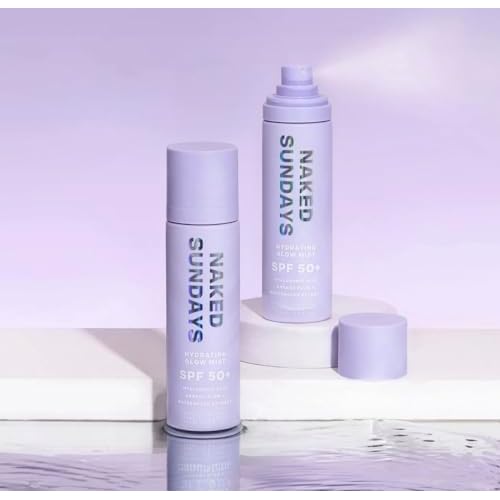 Naked Sundays SPF 50 Hydrating Glow Mist SPF Setting Spray and Face Sunscreen, Lightweight & Non-Greasy, Hydrating Ultra-Fine Mist with Hyaluronic Acid for All Skin Types, Makeup-Friendly - 2 pack