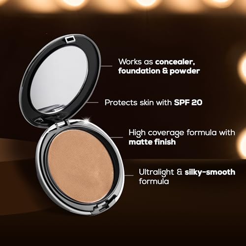 RENEE Pro Hd 3-In-1 Compact-Miel,Works As Compact Powder,Concealer&Foundation For All Skin Types,Spf 20,Matte Finish,High Coverage,Ultralight&Silky Smooth Finish With Vitamin E,C&Aloe Vera,9 Gm,Beige