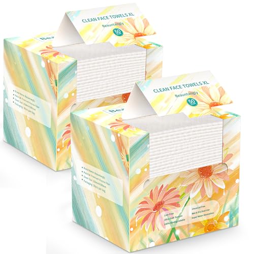 Disposable Face Towel, XL Facial Towelettes Soft Thick Absorbent, Lint-Free Biodegradable Makeup Remover Dry Wipes for Skin Care Washing Drying Nursing Camping Travel Essentials, 100 Ct