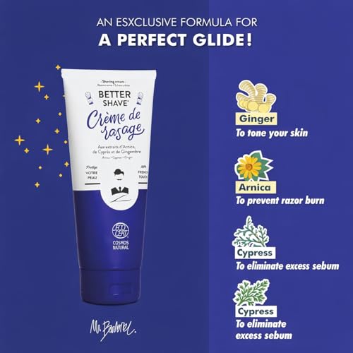 Better Shave Shaving Cream | Vegan Luxury Dense, Rich & Creamy Lather Smooth Wet Shave, Grooming Routine Gifts Natural With Coconut & Sunflower Seed Oil, Ginger Made in France 175ml