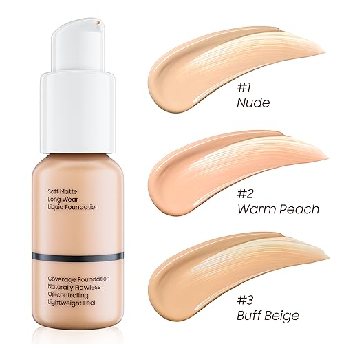 Matte Full Coverage Liquid Foundation - Lightweight & Flawless Oil Control Foundation Makeup, Waterproof and Long-Lasting Skin Foundation Concealer for Dry and Oily Skin, 2 Fl Oz (2 Pack #102 Nude)