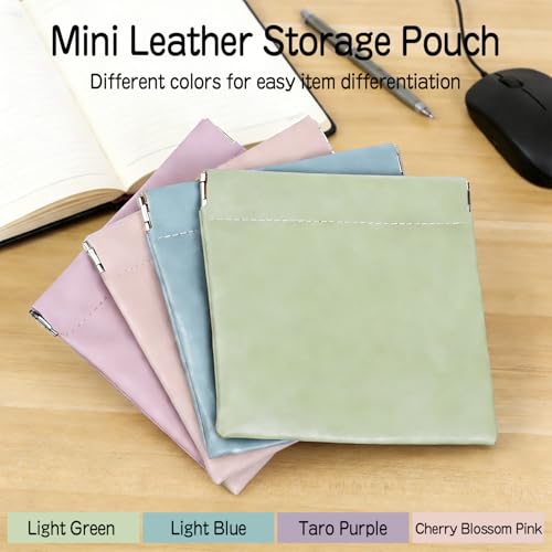 Layway 4 PCS Small Makeup Bag for Purse, Personalized Snap Closure Leather Organizer Pouch, Waterproof Portable Self-Closing Small Cosmetic Bags for Women Handbag Travel Coin Storage (4.72in*4.72in)