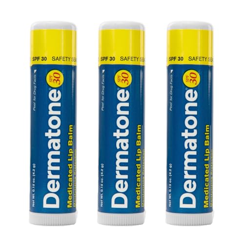 Dermatone Original Medicated Lip Balm | Soothing & Moisturizing | Cocoa Butter, Aloe, Vitamin E | Heal & Repair Dry Chapped Lips | SPF30 | 3-Pack, 0.15oz sticks
