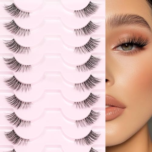 False Eyelashes Half Lashes 4/3 Corner Eyelashes Natural Wispy Lashes D Curl 12mm Reusable Pesta?as Postizas Naturales Cat Eye 10 Pairs Short Fake Lashes Strip Clear Band by EMEDA (01)