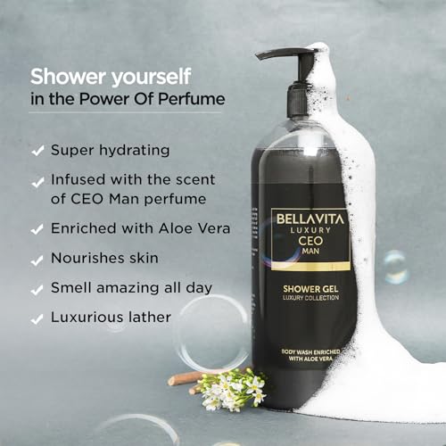 Bella Vita Luxury CEO MAN Body Wash Refreshing Shower Gel for Deep Cleansing, Hydrating & Moisturising Skin with Aloe Vera & Charcoal Powder 500 Ml