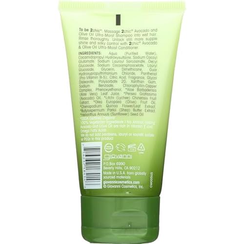 GIOVANNI 2chic Ultra-Moist Shampoo - Avocado & Olive Oil, Creamy Hydration Formula, Enriched with Aloe Vera, Shea Butter, Botanical Extracts, No Parabens, Color Safe - 1.5 fl oz