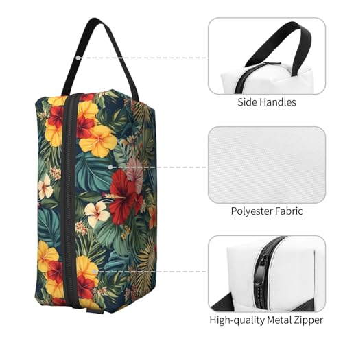 Tropical Flowers Travel Makeup Bag Hawaiian Palm Leaf Cosmetic Bags Large Zipper Women Purse Portable Traveling Organizer Pouch for Ladies