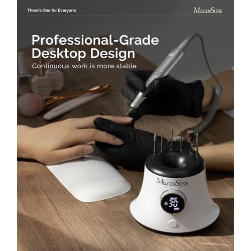 MelodySusie Multifunctional Desktop Rechargeable Nail Drill with Bit Holders, SC320G 30000RPM E-File with Elegant Design for All Manicure Shaping & Gel Removal, Ideal for Nail Artists & Home Use