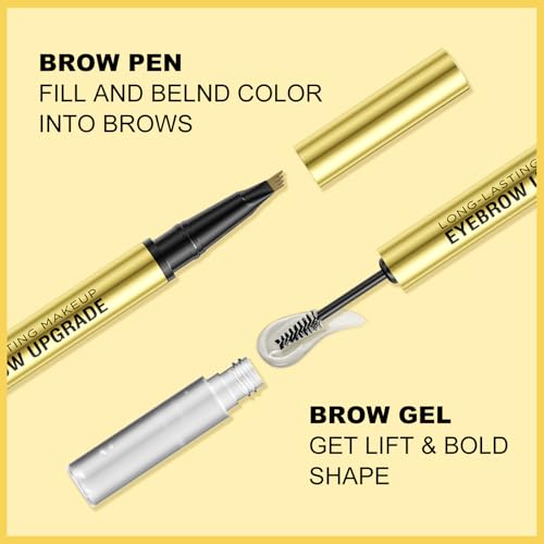 Eyebrow Pen and Brow Gel Clear - Eyebrow Pencils for Women with Natural Hair Like Strokes, Eyebrow Makeup for All-Day Defined, Waterproof, Smudge-proof, Black Brown