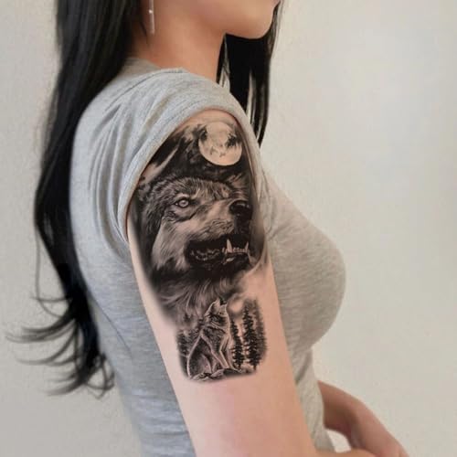 2 Sheets Realistic Animal Temporary Tattoos Stickers Forest Wolf Designs For Men Waterproof Arm Leg Fake Body Art, Gym & Parties Bold Masculine Decals