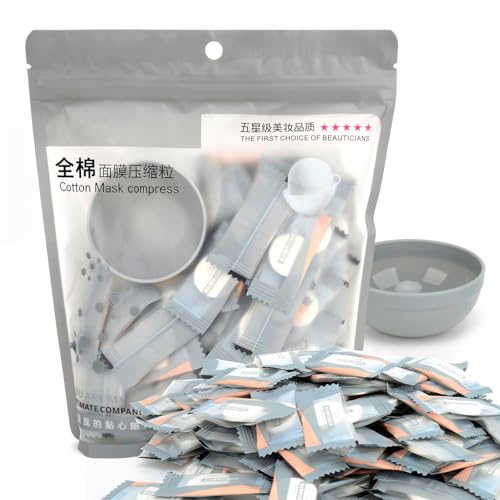 100PCS Natural Pure Cotton Dry Compressed Facial Mask Sheet, DIY Facial Skin Care Great for Home and Travel, Disposable Mask Paper, Individually Packaged Like Candy