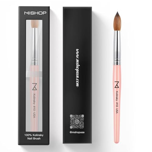 M ? Majesti Pink 100% Kolinsky Acrylic Nail Brush | Professional Acrylic Sculpting & Application Brush | Handcrafted Premium Nail Art Tool for Nail Technicians (#12)