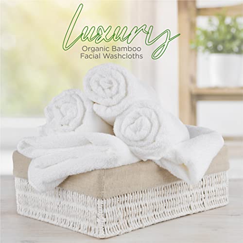 Luxury Facial Washcloths, Made from 100 Percent Rayon Bamboo, Makeup Remover, Reusable Absorbent, Gentle for Delicate Sensitive Skin, Set of 6, 10"X10" (White)