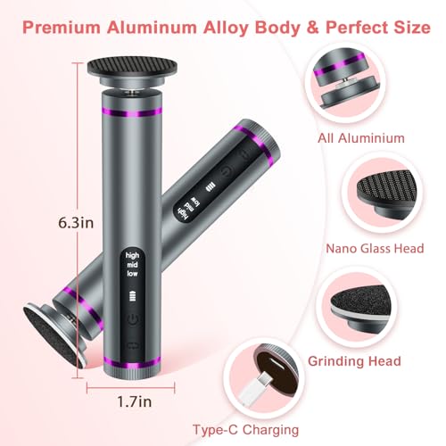 Electric Foot Callus Remover with Nano-Glass Head, Cordless Electric Foot File with 2600mAh Battery, Electric Callus Remover for Feet with 3 Adjustable Speeds, Pedicure Tools for Feet