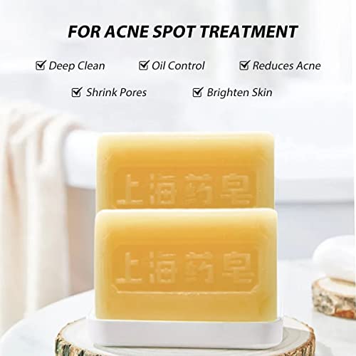 Bee & Flower Shanghai Yaozao Sulfur Soap for Acne Treatment 10% Sulfur Soap Cleansing Bar for Face and Body, All Natural Facial Cleanser for Acne, Oily Skin, 3.5oz