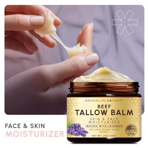 Brooklyn Botany Beef Tallow Balm ? Grass Fed Beef Tallow for Skin and Face ? Nourishing Face Moisturizer Infused with Lavender ? 2 oz