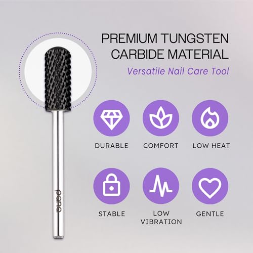 PANA 3/32" Small Smooth Round Top Safety Carbide Nail Drill Bit for Gel Polish & Acrylic Removal Nail Salon Manicure Pedicure Electric File Tools (Small Barrel - DLC Black, Coarse)