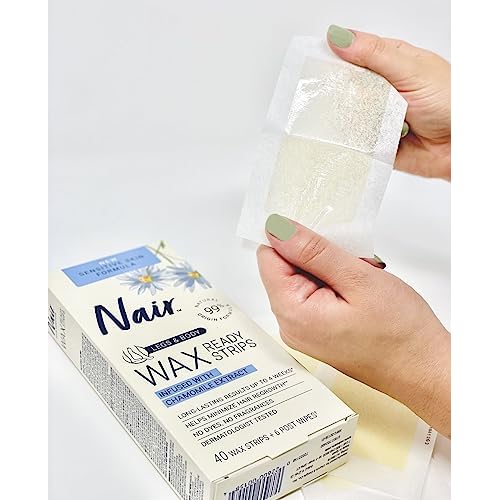 Nair Hair Remover Wax Ready Strips for Legs & Body, No Mess Waxing Kit for Hair Removal, 6-pack Wax Strips, 40ct Each Wax Kit