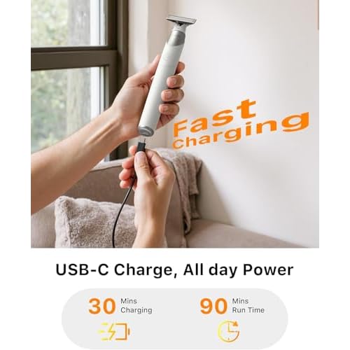 Electric Groin & Body Hair Trimmer - Painless Beard Razor for Men, All-in-One Body Groomer, Waterproof Wet/Dry Men's Ball Shaver with Magnetic Head, USB-C Charging, Easy Claen, White(Lite)