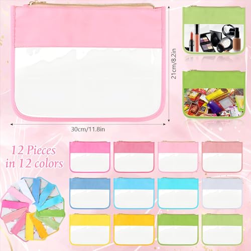 Sweetude 12 Pieces Clear Zipper Pouch for Travel Nylon Makeup Bag Waterproof Snack Stuff Pouches Cute Purse Cosmetic Bags for Women Girls Gifts