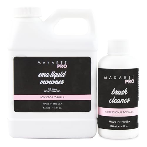 MakarttPro Professional Acrylic Brush Cleaner & Acrylic EMA Monomer for Acrylic Kolinsky Brushes and Nail Art Brushes for Nail Technicians Set
