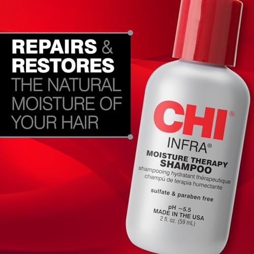 CHI Infra Shampoo, Gently Cleanses Scalp & Hair, Hydrating & Nourishing For All Hair Types, Designed for Heat Damaged Hair, Sulfate, Paraben, & Cruelty-Free, 2 Oz