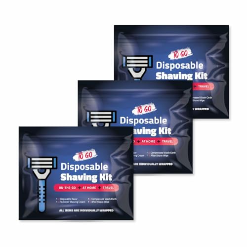 On-the-Go Shaving Kit ? Disposable Razor, Shaving Cream, Washcloth & Aftershave Wipe ? Travel Friendly, Grooming Essentials for Hygiene when on the Go - Black (3)