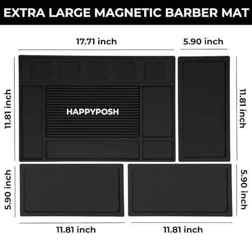 Magnetic Barber Mat, Large Magnetic Barber Mats For Clippers and Supplies, Barbershop Pad for Station, Beauty Salon Table Matt, Tool Organizer for Pro Hairstylist, 4PCS
