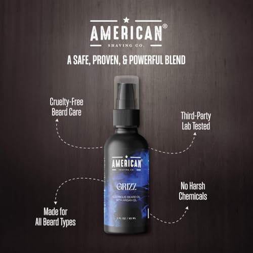 American Shaving Co. Grizz Organic Beard Oil for Men | 100% Pure Argan Oil & Conditioner | Non-Greasy Beard Softener for Thicker, Fuller Growth | Best Premium Grooming Product | USA Made
