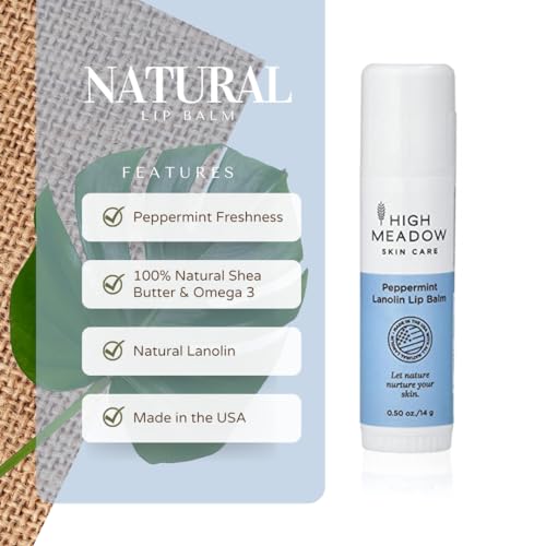 High Meadow Peppermint Lanolin Lip Balm Stick for Dry, Cracked Lips ? Lanolin Balm for Lips with Beeswax & Shea Butter, Long-Lasting Moisture, Travel Size, Unisex