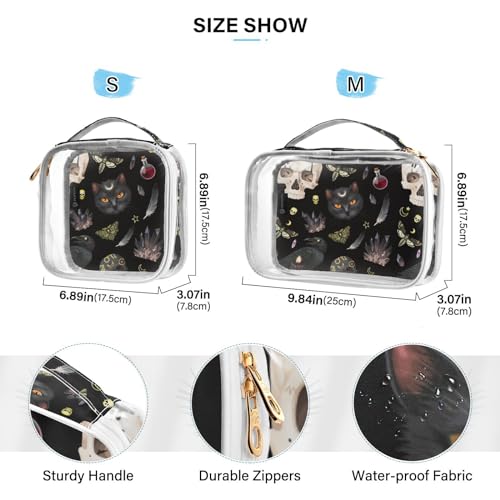 MNSRUU Clear Makeup Bags Goth Skull Moth Toiletry Bag for Women 2 PCS Waterproof Clear Bags Clear Travel Toiletry Bag Small Cosmetic Makeup Bag, Carry on Airport Airline Compliant Bag